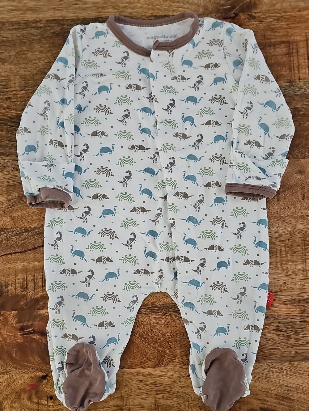 Magnetic Me Dinosaur Armadillo Magnetic Footie 0-3M Cream Brown Pajama